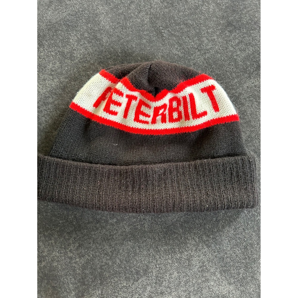 Vintage Peterbilt Beanie Knit Cuffed Trucker Hat Black Red White One Size